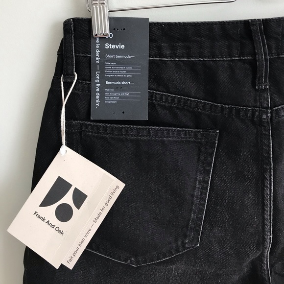 NWT Frank & Oak // The Stevie High Waisted Denim Bermuda Shorts in Black - Picture 2 of 11